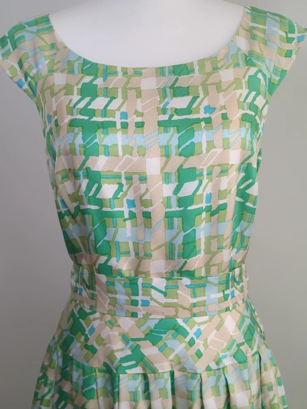 Kate Spade New York Retro Mint Green Plaid 100% Silk Fit & Flare Dress SIZE 6